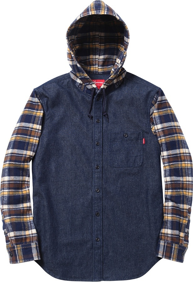 Hooded Plaid Denim Shirt view 2